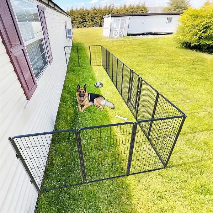 FXW Rollick Dog Playpen Wall Connection Set for Indoor and Yard, 45 Inch 16 Panels for Large Dogs with 4 Fence-to-Wall Anchors, Black | Patented