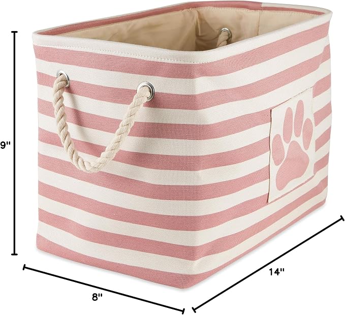 Bone Dry Pet Storage Collection Striped Paw Patch Bin, Rose, Small Rectangle