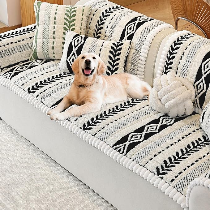 Couch Cover for Dogs, Washable Non-Slip Boho Geometric Pet Sofa Protector, Soft Sofa Slipcovers Cushion Protector for Dogs and Cats. (Black, 27.6" x 59.06" x 1.5")