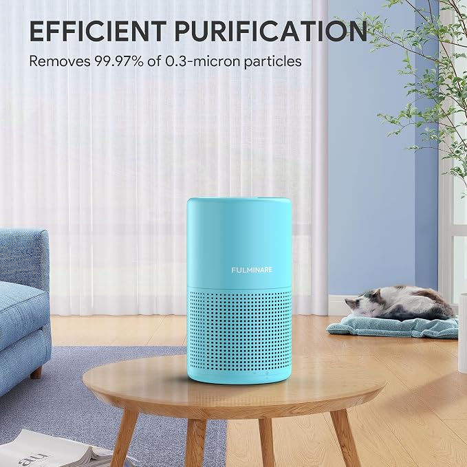 FULMINARE Air Purifiers for Home Bedroom H13 HEPA Air Filter | 360° Intake for Pet Hair, Smoke, Odors , 3 Speeds, Timer, 24dB, Small Mini Air Purifier with Night Light, Ocean Blue