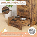 Garvee Dog Feeding Station with 2 Elevated Bowls, Dog Food Storage Cabinet, Flip Top Pet Feeding Station, Food Storage Container, Pet Toy Organizer, Brown
