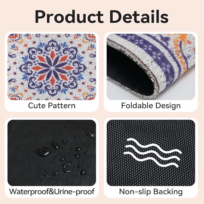 Cat Litter Mat, 40"x30" High Density PVC Litter Trapping Mat, Non-Slip, Waterproof & Urine-Proof Kitty Litter Catcher Mats, Soft on Kitten Paws, Easy to Clean, Cat Essentials Blue