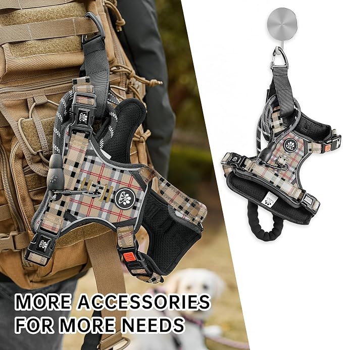 NESTROAD No Pull Dog Harness with Leash, Reflective No Choke Pet Vest Harness,Adjustable Soft Padded Dog Harness with Easy Control Handle for Large Dogs(Checkered Beige,Large)