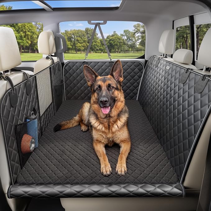Doglike Hard Bottom Back Seat Extender for Dogs, 650LB Heavy Duty Support, Waterproof Dog Car Seat Cover with Removable Washable Mat, Dog Hammock with Mesh Window for Mid-Size Sedans & Compact SUVs