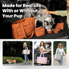 Rubyloo Puffer Dog Travel Bag for Dog Moms, Diaper Bag with Travel Bowls | 2 BPA-Free Collapsible Bowls, 2 Pet Food Containers, 9 Pockets, Everyday Puffer Bag Works With or Without Your Dog, Rust