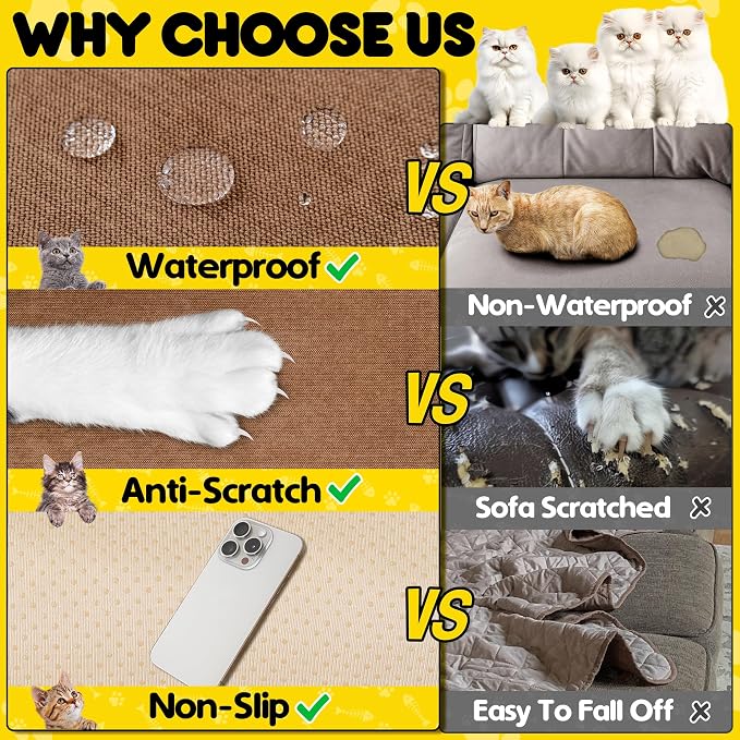Loiion Cat Scratch Proof Furniture Protector Waterproof Sofa Cover 118"x71" | Pet-Friendly Couch Protector, Anti-Scratch & Anti-Slip Sofa Cover For Cats Dogs Kids, Machine Washable