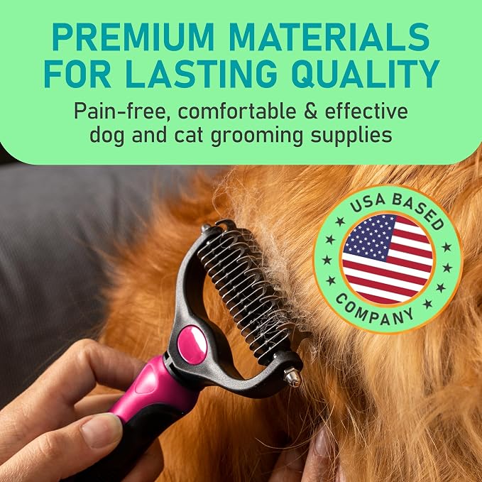 Maxpower Planet Hair Brush - Double Sided Shedding, Dematting Undercoat Rake for Dogs, Cats - Extra Wide Dog Grooming Brush, Pink | Pink, Deshedding & Dematting, Extra-Wide Double-Sided Comb, Long-Haired Coats, Reduces Shedding, Original Design