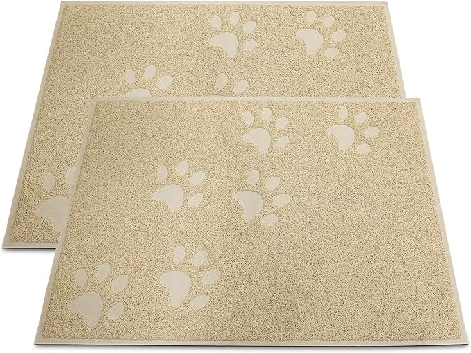 Andalus Medium Cat Litter Mat, Pack of 2 - Waterproof, Non-Slip & Easy to Clean Cat Litter Box Mat for Extra Efficient Pet Litter-Trapping, Beige (23.5” X 15.75”)