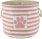 Bone Dry Pet Storage Collection Striped Paw Patch Bin, Rose, Small Round