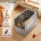 Stainless Steel Litter Box with Metal Lid and Scoop - Enclosed Metal Litter Box for Large Cats, Rust-Resistant, Odor-Control, Easy to Clean, Durable & Long-Lasting with Round Edge (XXL-)