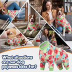 LovinPet Dog PJS Bodysuit for Large Dogs, Pet Pajamas for Dogs, Anti Licking & Anxiety Calming Dog Shirt, Lightweight Stretchy Fabric, Watermelon & Flowers Print, Pitbull Clothes, 2XL