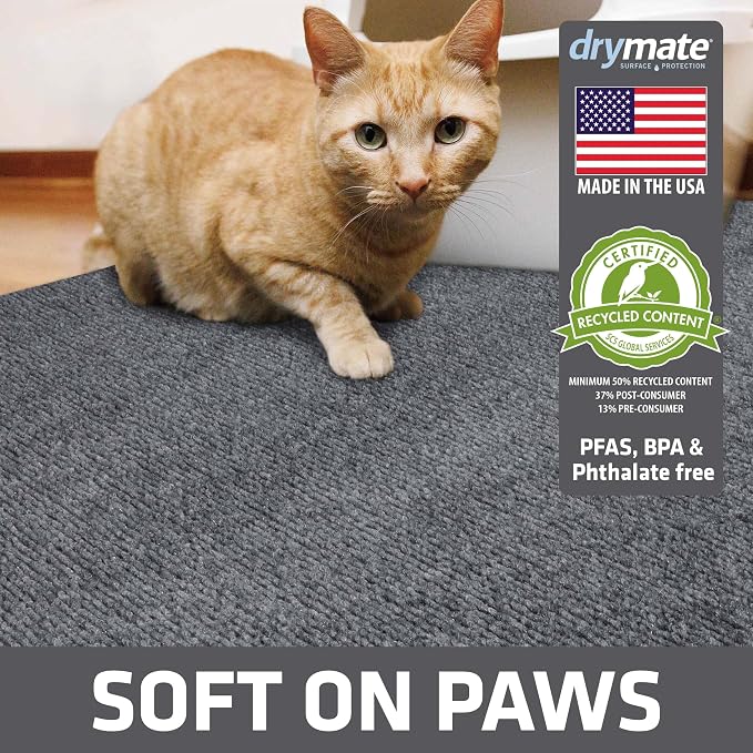 Drymate Cat Litter Box Mat, Litter Trapping Mat, Grey, 36x47 Jumbo XXL | Waterproof, Urine-Proof, Absorbent, Machine Washable, Soft on Paws, Contains Mess, Protects Floors, Kitten Supplies, USA Made