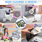 Covered Cat Litter Box, Extra Large Drawer Design with Dual Entry, Grey | 13L litter capacity, adjustable door, leakproof structure, cleaning accessories, complimentary cat litter mat