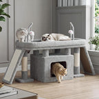 Heybly Cat Tree Extra-Long & Stable 2 Adjustable Scratch Boards HCT210SW | Easy-Climb Cat Tower with Dual-Leg Floor Condo, Sturdy Cat Furniture with Extra Wide Platform & Interactive Toys, Light Gray