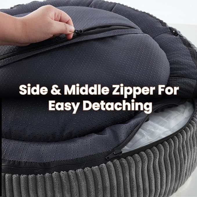 30 inches Calming Donut Dog Bed for Medium Dogs,Charcoal | Round Pet Bed with Removable&Washable Cover,Milk Plush Faux Fur, Fits Pets up to 30 lbs