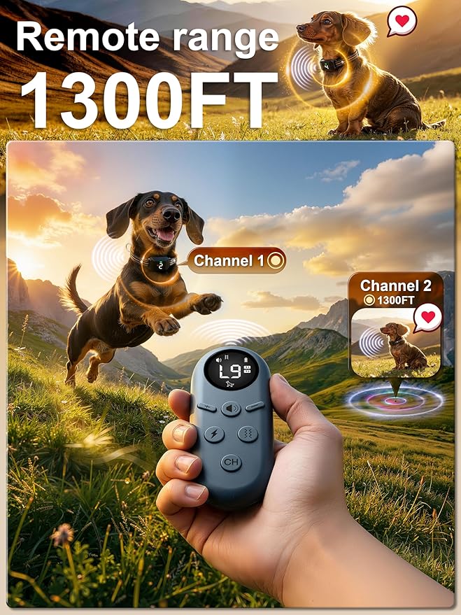 Small Shock Collar for 2 Dogs(5-100Lbs), Shock Collar with Remote | 3 Channels, IP67 Waterproof, Rechargeable, Dog Training Collar with Control, Beep/Vibration/Safe Shock, for Small/Medium Dogs
