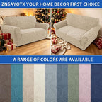 ZNSAYOTX Stretch Couch Cover, 1 Piece Sofa Covers for 2 Cushion Couch, Jacquard Loveseat Slipcovers with Elastic Bottom Thickened Furniture Protector for Dog Cat Pet (Medium, Khaki)