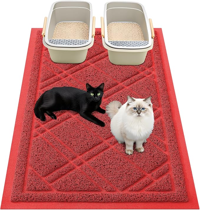Smiry Cat Litter Box Mat 47x32, Non-Slip Water Resistant Litter Trapping Mat, Easy Clean Less Waste and Urine-Locking Cat Carpet for Indoor, Red