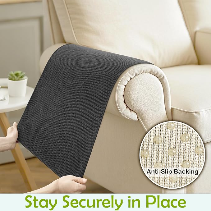 Couch Arm Covers, Waterproof Armrest Cover for Sofa, Armchair, Loveseat, Non-Slip Recliner Arm Covers, Sofa Headrest Covers, Arm Chair Covers Set of 2 (Dark Gray, 26"×26")