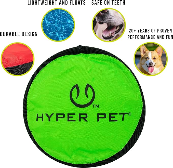 Hyper Pet Flippy Flopper Flying Disc Soft Dog Toy 9 Inch, Floats, 2 Pack | Safe on teeth for all breeds, stays on the water surface for pool and lake fetch games, colors may vary with every order