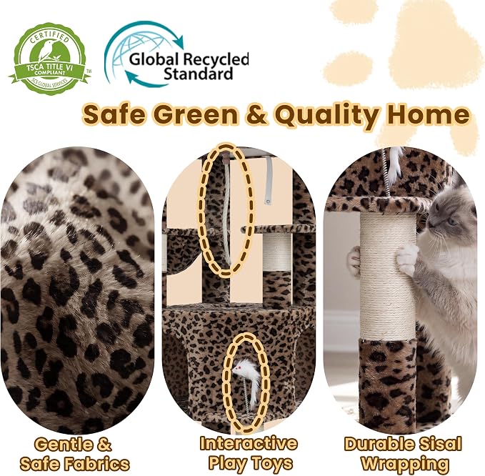 Cat Tree, 81.1" Tall Heavy Duty Cat Tower for Large Cats VCT032BW | Cat Furniture with 3 Wide Platforms, Diamond-Shaped Condo 2 Sisal Scratchers, Hammock & Stable Base, Leopard Print