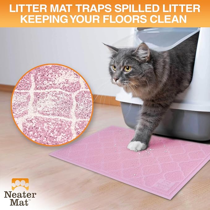 Neater Pets Neater Mat Cat Litter Mat, Thick & Durable Cat Mat for Litter Box, Trapper Pad Catches Mess to Protect Indoor Floors, Soft on Kitty Paws, Anti-Skid Grip Backing, Easy to Clean, Pink