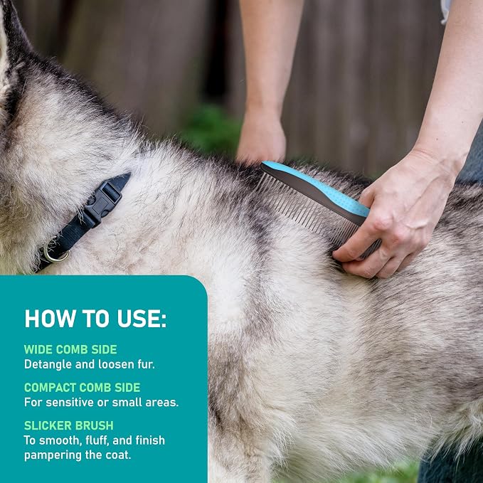 Maxpower Planet Pet Grooming Brush - Double Sided Shedding and Dematting Undercoat Rake Comb for Dogs and Cats,Extra Wide (C2 - Brush & Comb, Large)