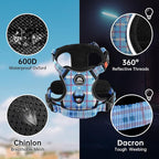 NESTROAD No Pull Dog Harness with Leash, Reflective No Choke Pet Vest Harness,Adjustable Soft Padded Dog Harness with Easy Control Handle for Medium Dogs(Checkered Blue,Medium)