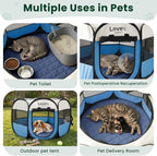 Love's cabin Dog Playpen with Washable Pee Pad, Puppy Pet Cat Playpen Small Dogs Tent Crate Indoor/Outdoor, Portable Pop Up Kennel with Carrying Case for Cats/Rabbits(Blue,Small with pad)