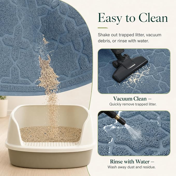 Yimobra Cat Litter Mat, Easy Clean Trapping PVC Mat with Waterproof Backing and Non Slip Bottom, Scatter Control Pad for Litter Box, 24"x20", Tea Blue