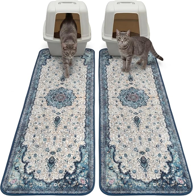 Hompet Cat Litter Mat 2 Pack, 18x54 Large Machine Washable Trapping Mats for Cats, Super Absorbent & Urine-Proof Cat Litter Box Mat for Floor, Waterproof & Non Slip Kitty Litter Rug