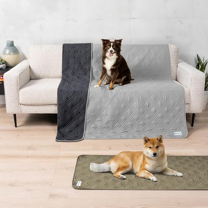PetAmi Waterproof Couch Cover for Dog Bed Sofa Blanket, 68x82 Light Gray | Leakproof Furniture Protector for Pet Cat, Machine Washable Pee Proof Mat for Chair Car Seat, Durable & Anti Slip Backing