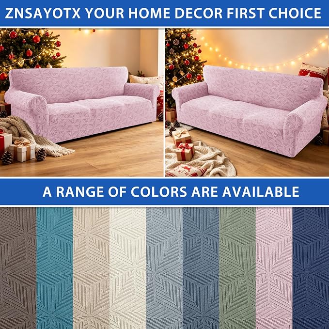 ZNSAYOTX Stretch Couch Cover, 1 Piece Sofa Covers for 3 Cushion Couch, Jacquard Sofa Slipcovers with Elastic Bottom Thickened Furniture Protector for Dog Cat Pet (Large, Dusty Pink)