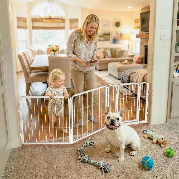 FXW Dog Gate, Extra Wide Adjustable for Openings Up to 69", 24" H | Flexible Space Control, Easy Walk-Through Access, 2 Panels + 1 Gate, For Puppies & Small Dogs, Garage Use