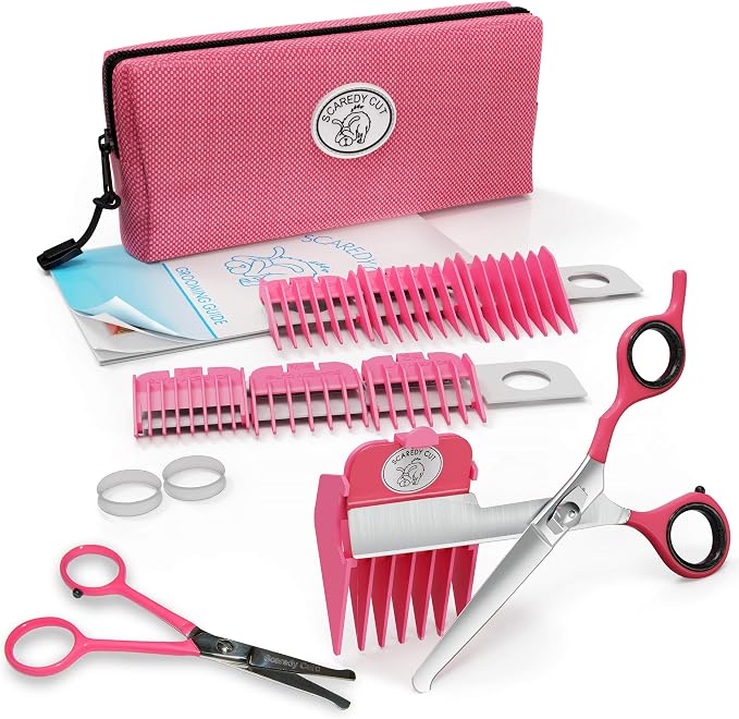 NO Buzz Dog Clippers, Tiny Trim Safety Scissor. A Silent Low Noise Pet Grooming Clipper, Right Handed Pink