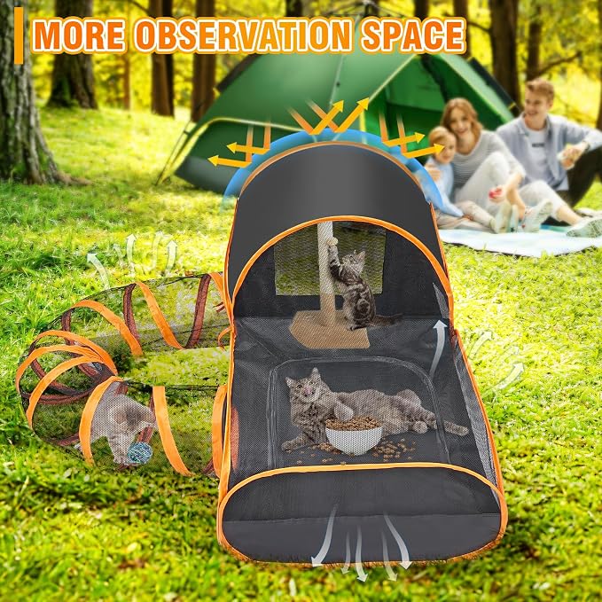 Tailtastic Indoor/Outdoor Cat Playpen with Surround Tunnel 2 Zones Black | escape-proof enclosed enslosure,lightweight foldable for travel, ideal for indoor cats, multi-cat homes & birthing