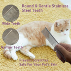 Cat Grooming Brush Kit 6 Tools - Deshedding & Dematting for Long/Short Hair, Self-Cleaning Slicker Brush with 6-in-1 Flea Comb for Cats & Kittens (Blue)