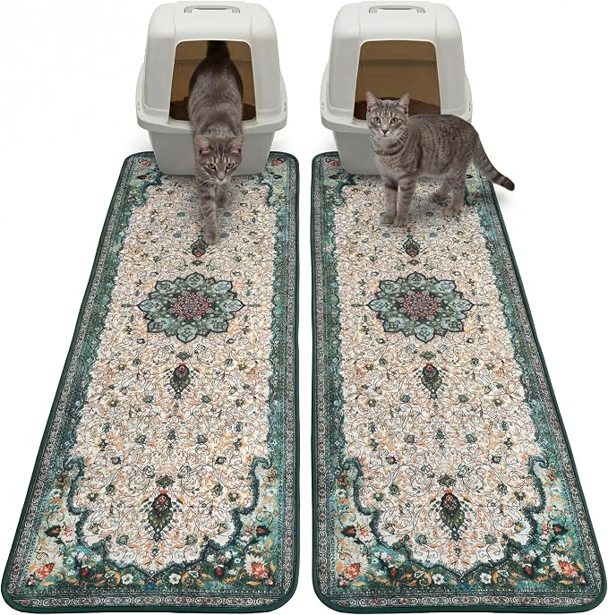 Hompet Cat Litter Mat 2 Pack, 20x60 Large Machine Washable Trapping Mats for Cats, Super Absorbent & Urine-Proof Cat Litter Box Mat for Floor, Waterproof & Non Slip Kitty Litter Rug