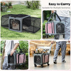 3-Sided Expandable Rolling Pet Carrier with Wheels, Small Cat Dog Travel Carrier, Foldable Portable Bag Grey Pink for Travel Camping Vet Outdoor Indoor Use