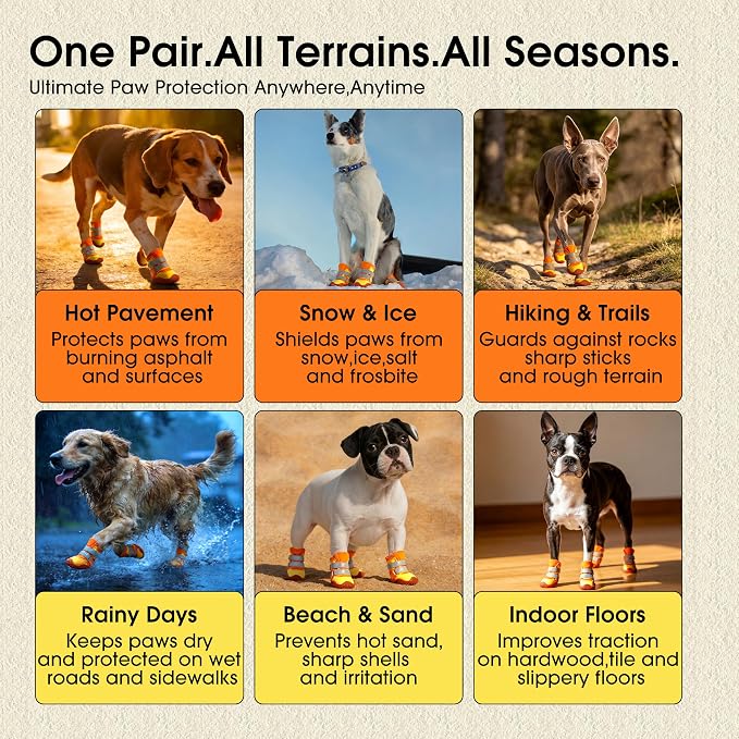 Lelepet 4pcs Dog Shoes for Hot Pavement,Dog Booties for Larg Size Dogs | Reflective Paw Protector for Outdoor Walking/Hiking,Anti-Slip Puppy Shoes with Secure Double-Straps,Orange,XL