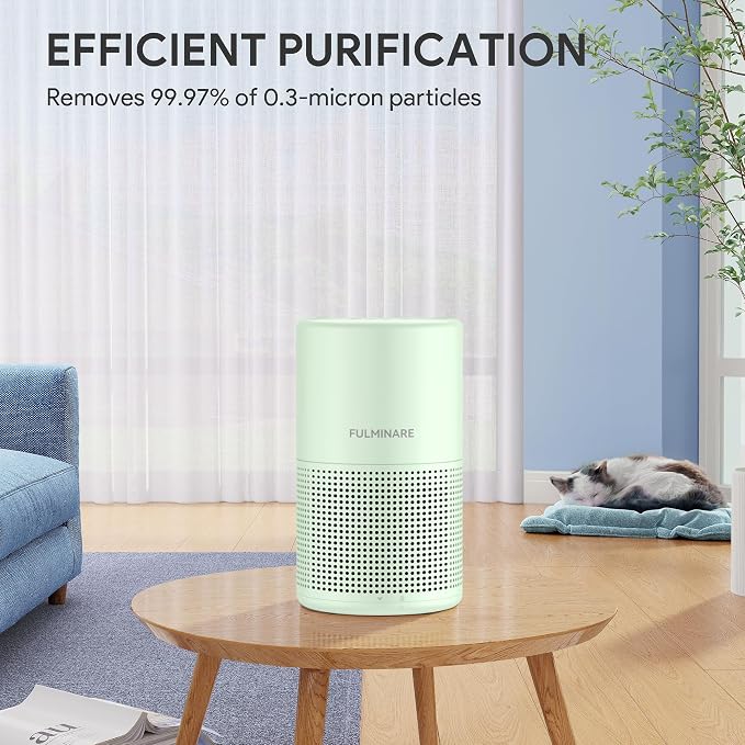 FULMINARE Air Purifiers for Home Bedroom H13 HEPA Air Filter | 360° Intake for Pet Hair, Smoke, Odors , 3 Speeds, Timer, 24dB, Small Mini Air Purifier with Night Light, Green