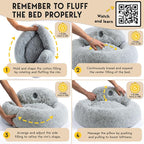 PetJett Dog Beds Large Sized Dog - 36'' Calming Round Bed, Washable Dog Bed - Anti-Slip Super Soft Donut Bed, Fluffy Faux Fur Anti-Anxiety Premium Comfort Pet Bed, Fits Dogs up to 80 lbs - Bright Grey