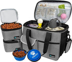 PetAmi Dog Travel Bag Organizer, Pet Travel Kit with 2 Food Containers & 2 Collapsible Dog Bowls, Pet Supplies Tote with Luggage Sleeve, Weekend Road Trip Camping Essentials, Stripe Black, Medium