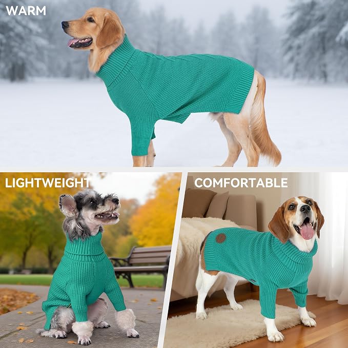cyeollo Dog Sweater Long Sleeve Knitted Turtleneck Pullover Warm Clothes | Ultra Soft Warm Knit, Full Coverage, 4-Way Stretch for Easy Movement, Easy On & Off, Winter Daily Wear for Small Dogs