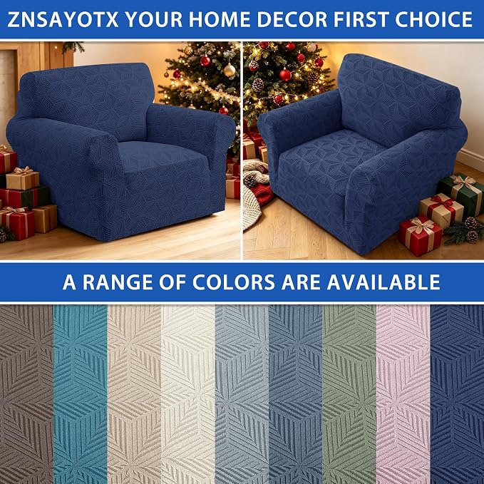 ZNSAYOTX Stretch Chair Cover, 1 Piece Couch Covers for 1 Seat Sofa, Jacquard Armchair Slipcovers with Elastic Bottom Thickened Furniture Protector for Dog Cat Pet (Small, Navy Blue)