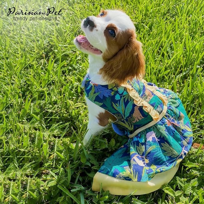 Parisian Pet Amazonia Dog Dress - Summer Clothes for Large Dogs Girl - Tropical Pet Dress - Beach Dog Outfit - Lightweight Puppy Clothes - Jungle Print Dresses for Dogs - Female Dog Apparel