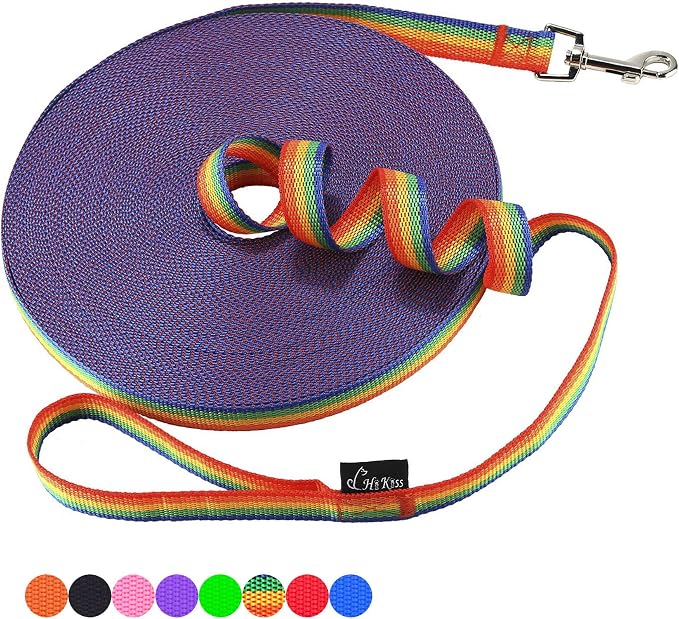 Hi Kiss Dog/Puppy Obedience Recall Training Agility Lead - 15ft 20ft 30ft 50ft 100ft Leash - Great for Training, Play, Camping, or Backyard (20 Feet, Rainbow)