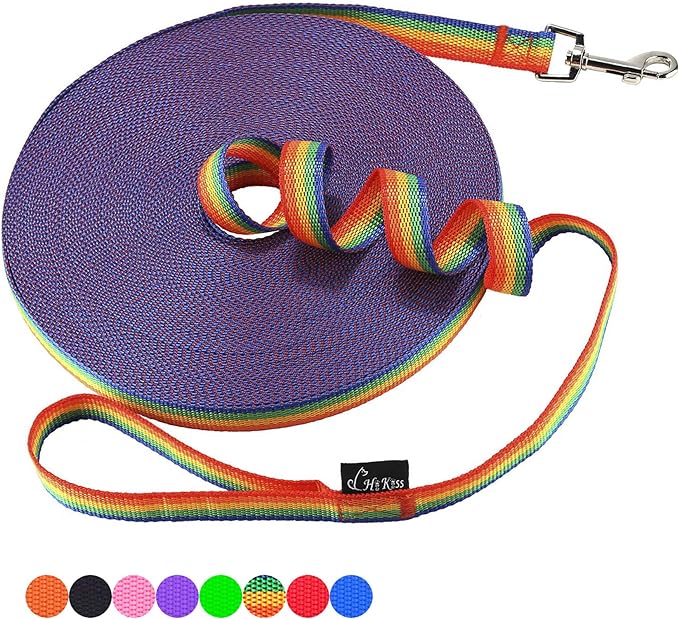 Hi Kiss Dog/Puppy Obedience Recall Training Agility Lead - 15ft 20ft 30ft 50ft 100ft Training Leash - Great for Training, Play, Camping, or Backyard (100 Feet, Rainbow)