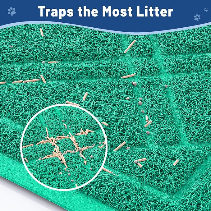Smiry Cat Litter Box Mat 30x17, Non-Slip Water Resistant Litter Trapping Mat, Easy Clean Less Waste and Urine-Locking Cat Carpet for Indoor, Green