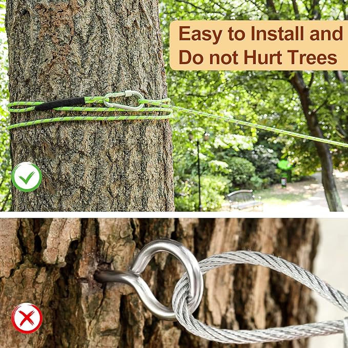 XiaZ Dog Tie Out Cable for Camping, 50FT Portable Overhead Trolley System for Dogs up to 300lbs，Dog Lead for Yard, Camping, Parks, Outdoor Events,5 min Set-up, Green